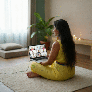 Mayoori is giving online yoga classes through video call